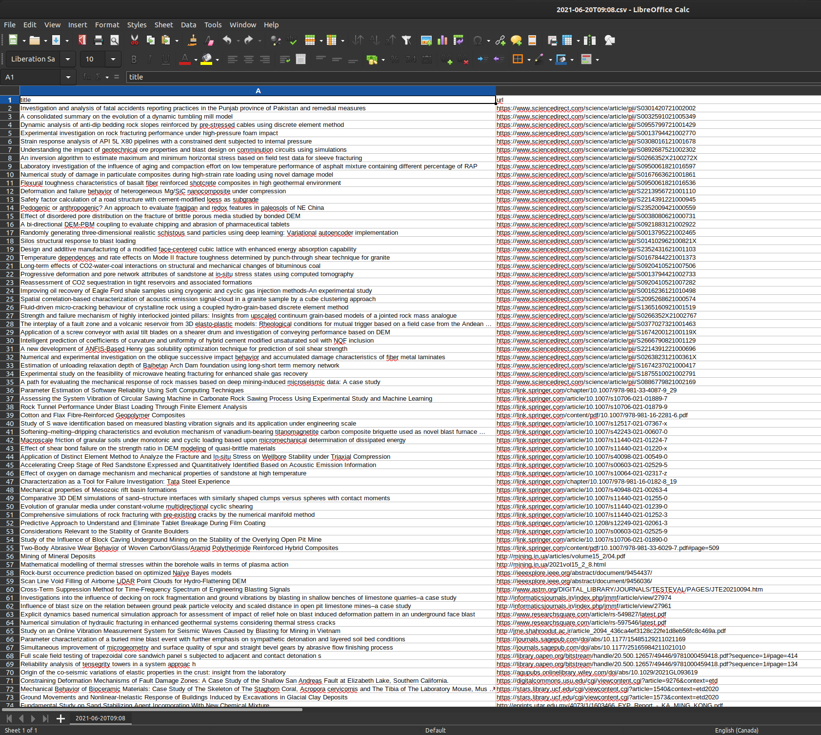 Figure 1: A sample screen capture of the CSV output.