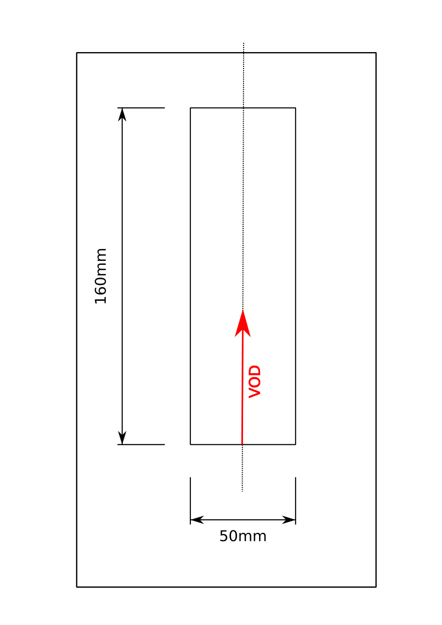 Figure 3: 50 mm x 160 mm booster with direction of VOD.